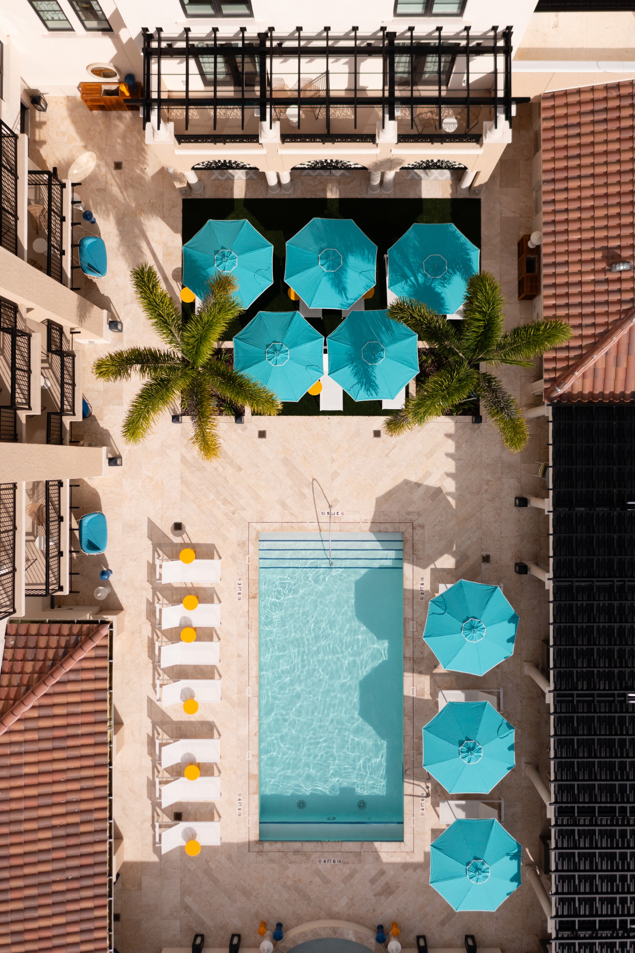 Aerial view of the outdoor pool area